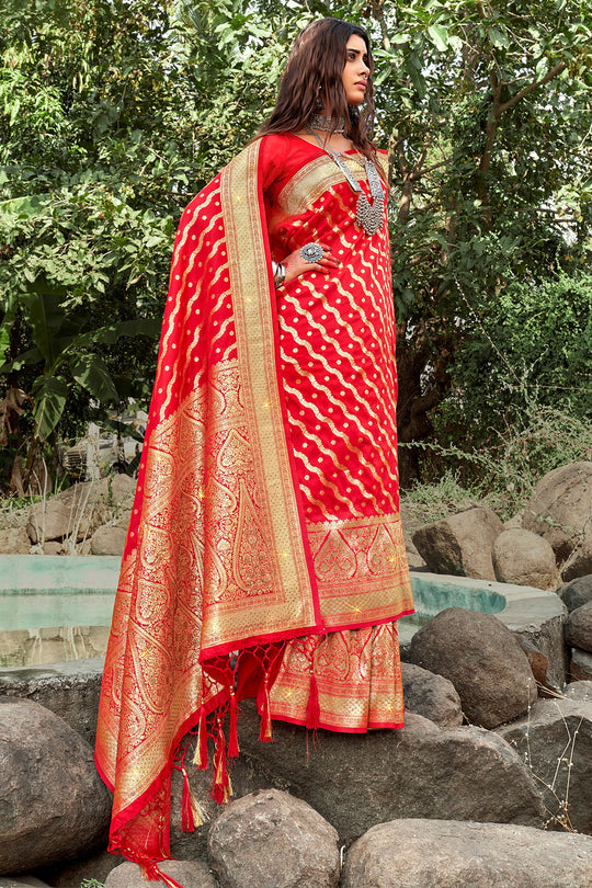 Scarlet Red Banarasi Saree
