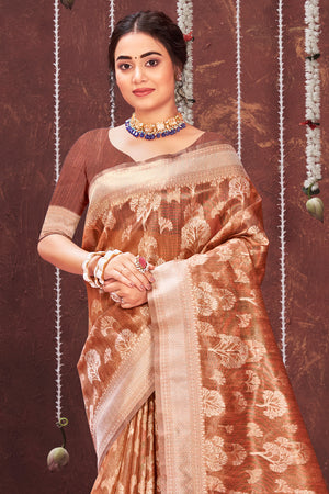 Chocolate Brown Organza saree