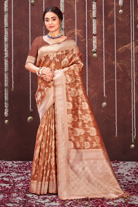 Chocolate Brown Organza saree