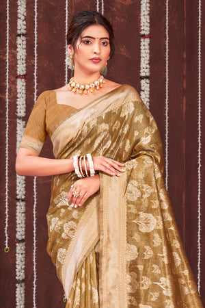 Olive Green Organza saree