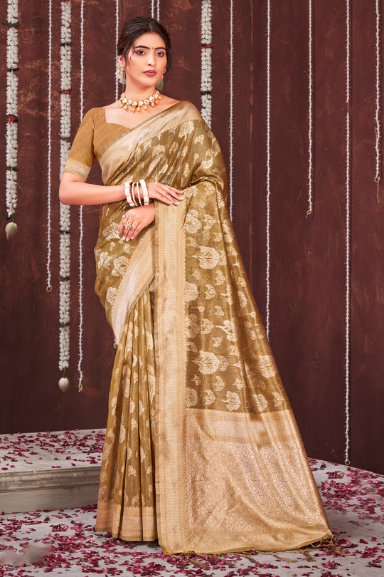 Olive Green Organza saree