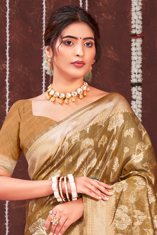 Olive Green Organza saree