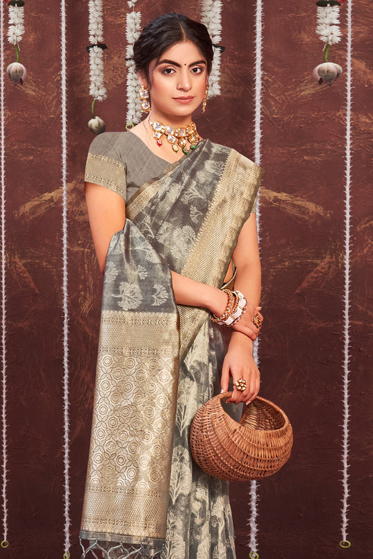 Pewter Grey Organza saree