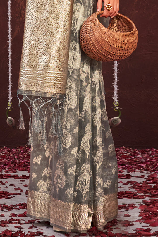 Pewter Grey Organza saree