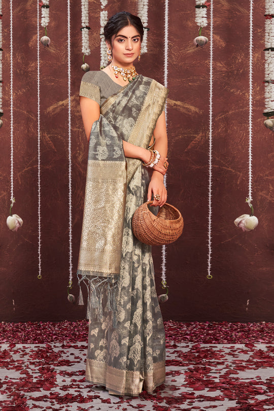 Pewter Grey Organza saree