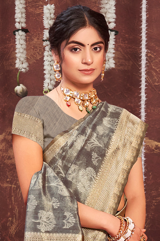 Pewter Grey Organza saree