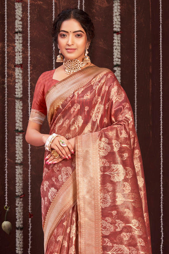 Candy Red Organza saree
