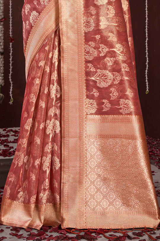 Candy Red Organza saree