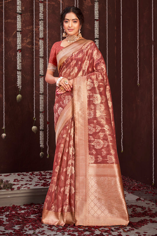 Candy Red Organza saree