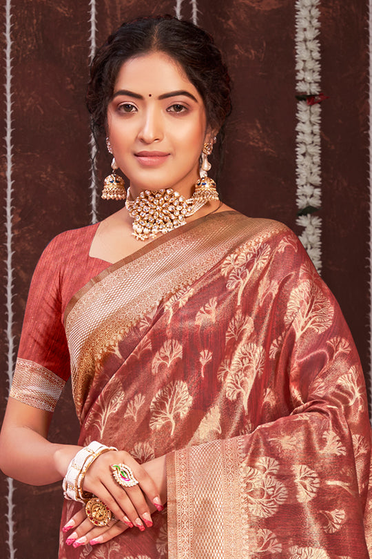 Candy Red Organza saree