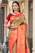 Brown And Peach Kanjivaram Saree