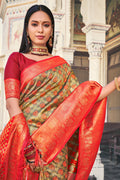 Brown And Peach Kanjivaram Saree