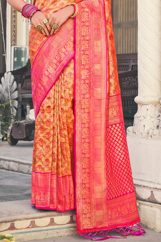 Orange And Pink Kanjivaram Saree