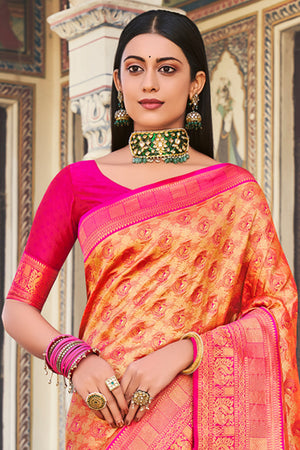 Orange And Pink Kanjivaram Saree