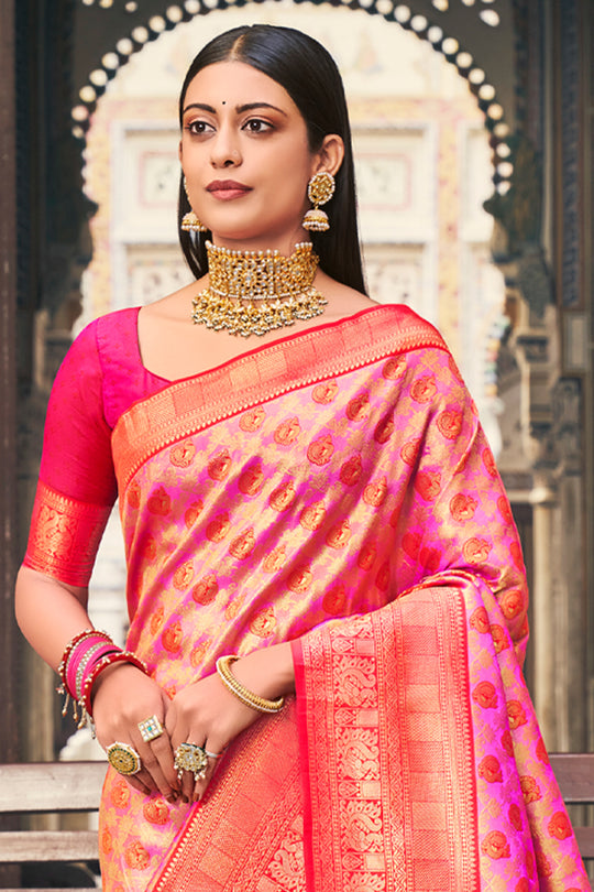 Pink And Orange Kanjivaram Saree