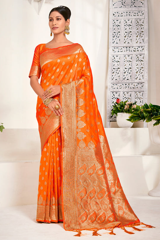 Carrot Orange Banarasi Saree