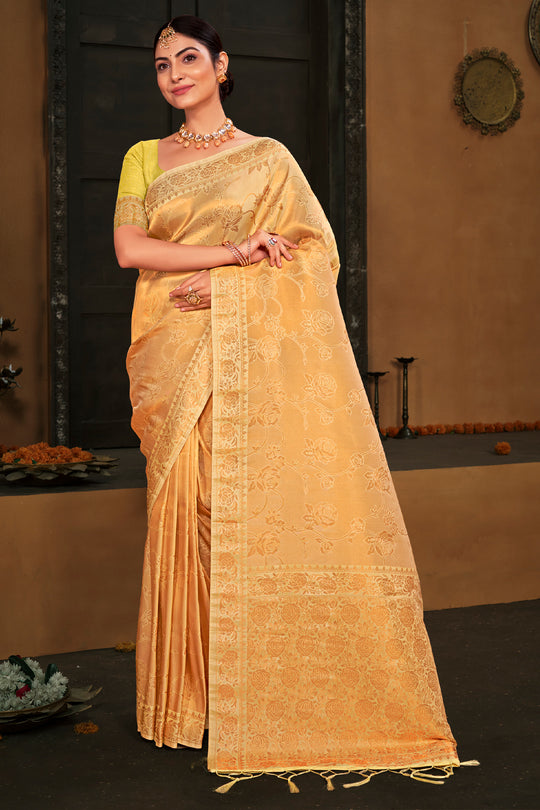 Lemon Yellow Kanjivaram Silk Saree