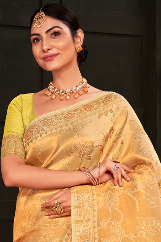 Lemon Yellow Kanjivaram Silk Saree