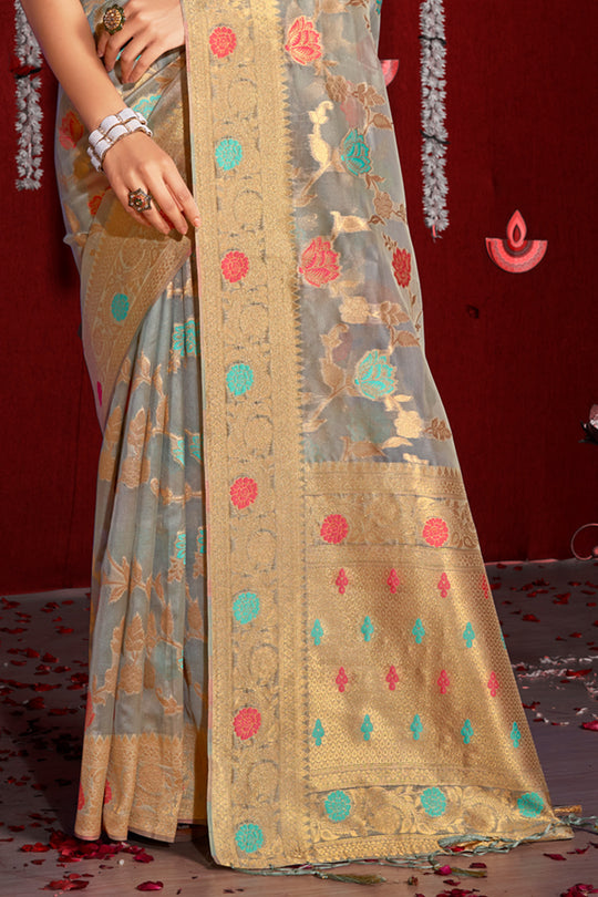 Coin Grey Organza Saree