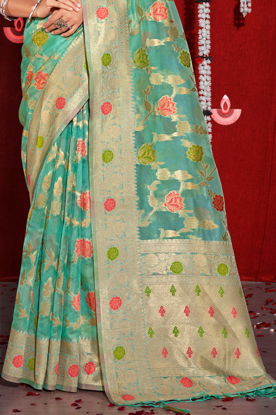 Emerald Green Organza Saree