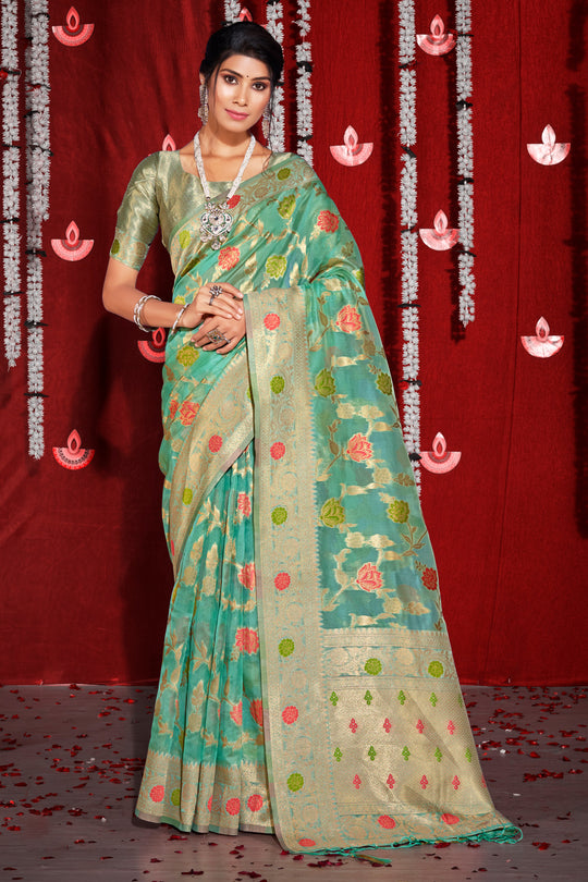 Emerald Green Organza Saree