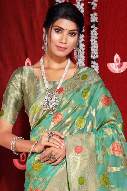 Emerald Green Organza Saree