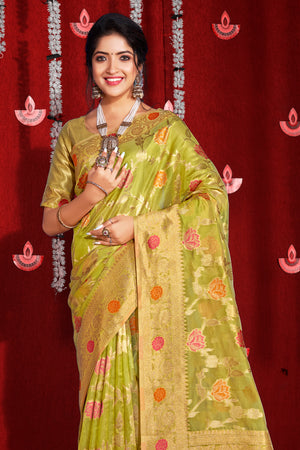 Dusky Yellow Organza Saree