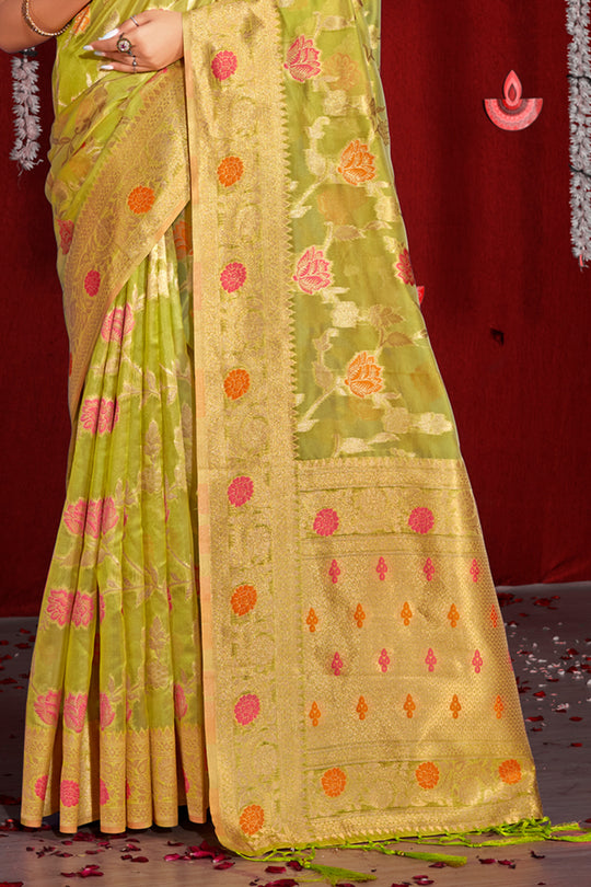Dusky Yellow Organza Saree