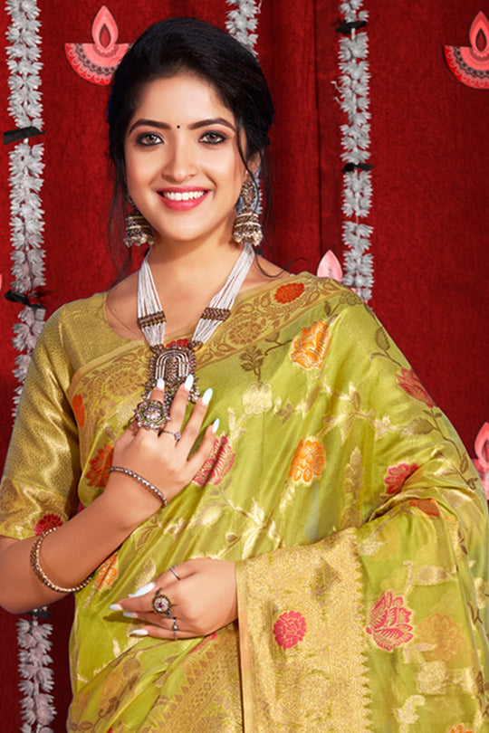 Dusky Yellow Organza Saree