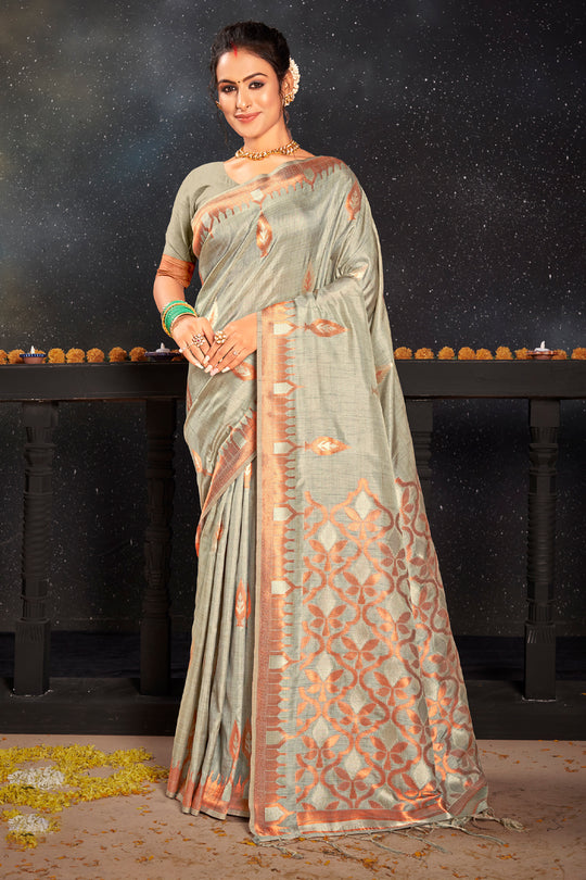 Coin Grey Silk Saree