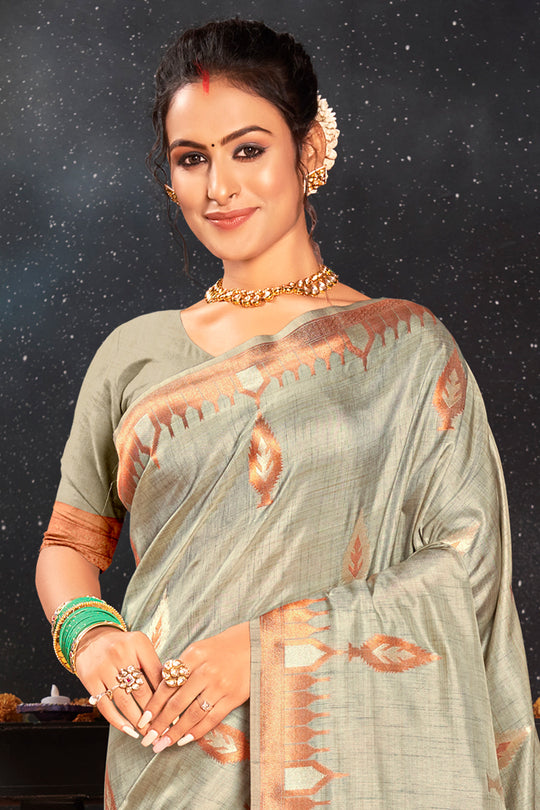 Coin Grey Silk Saree