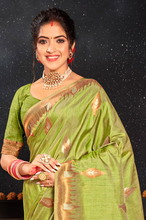Parrot Green Silk Saree