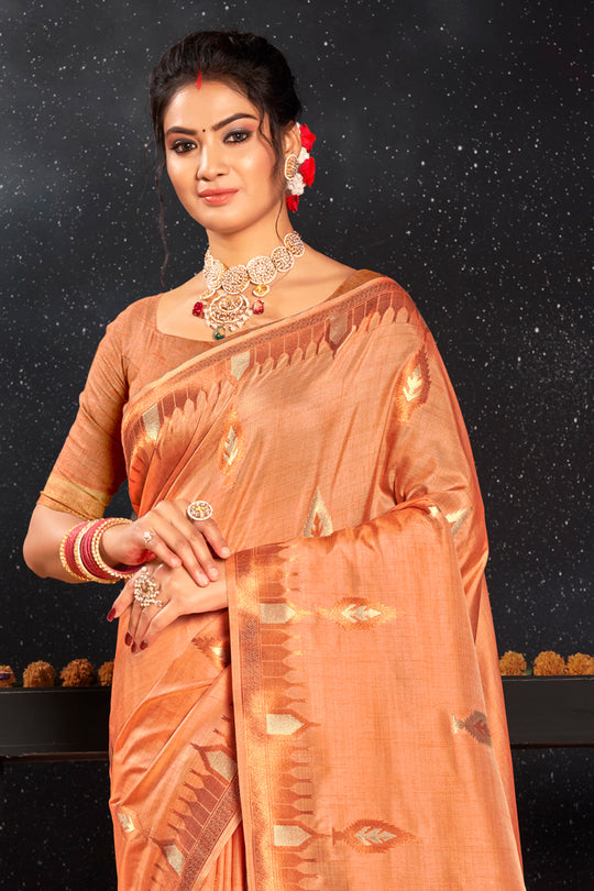 Salmon Orange Silk Saree