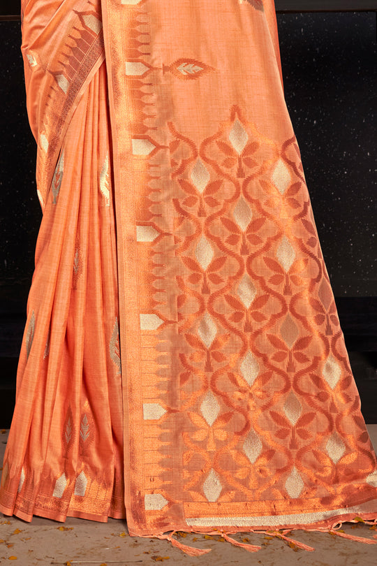 Salmon Orange Silk Saree