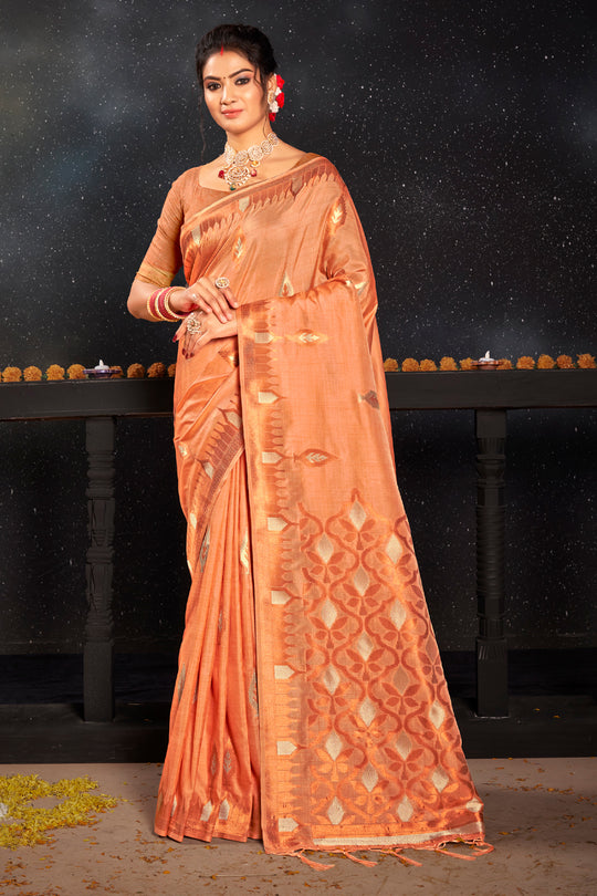Salmon Orange Silk Saree