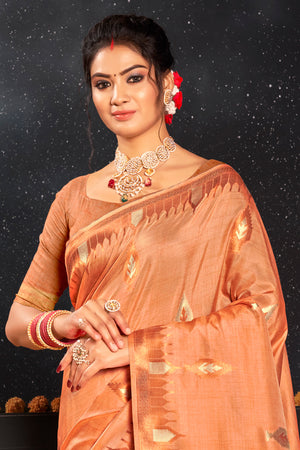 Salmon Orange Silk Saree