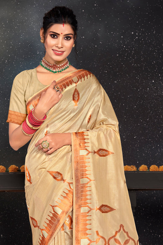 Buttermilk Beige Silk Saree