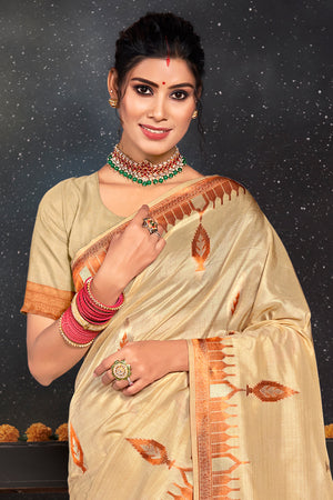 Buttermilk Beige Silk Saree