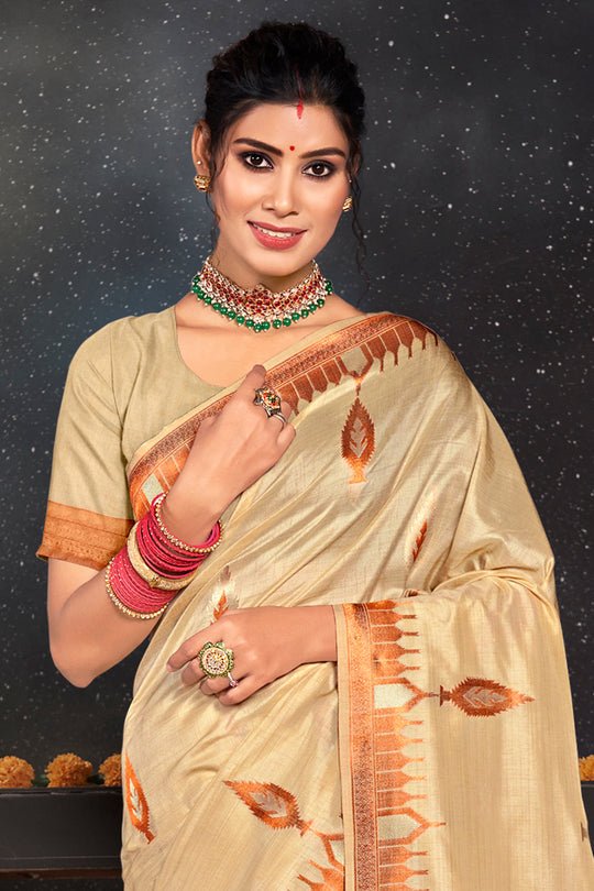 Buttermilk Beige Silk Saree
