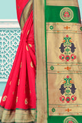 Pink And Green Paithani Silk Saree