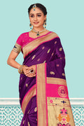 Violet And Pink Paithani Silk Saree