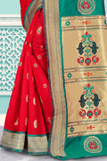 Red And Teal Paithani Silk Saree