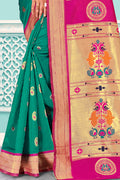 Green And Pink Paithani Silk Saree