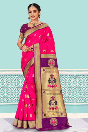 Pink And Violet Paithani Silk Saree