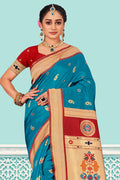 Blue And Red Paithani Silk Saree