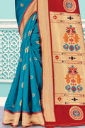 Blue And Red Paithani Silk Saree