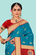 Blue And Red Paithani Silk Saree