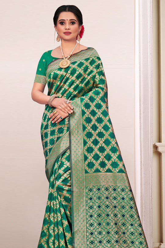 Emerald Green Patola Silk Saree