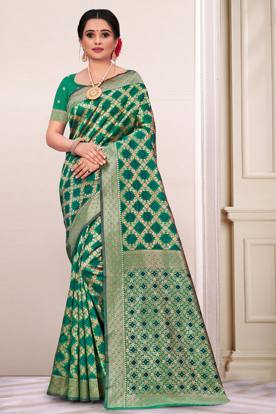 Emerald Green Patola Silk Saree