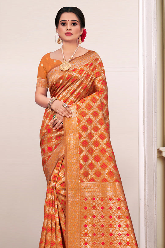 Squash Orange Patola Silk Saree